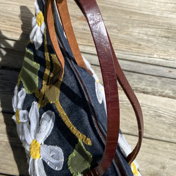 Fendi Floral Appliqué Denim Shopper Tote Bag Purse - Picture 10 of 16